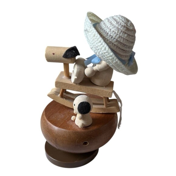 Vintage Wood Music Box Girl Rocking Horse Puppy Figure Wind Up 7 x 4" Works READ - Picture 5 of 5